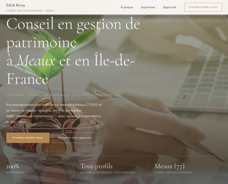 Site vitrine Edith Berny — conseil en gestion de patrimoine à Meaux